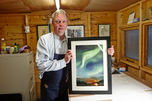 Acorn framing framed Aurora Borealis photograph by Joe Fox