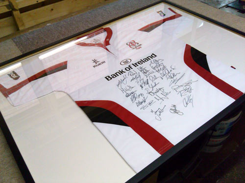framed bespoke corporate gift ulster rugby shirt