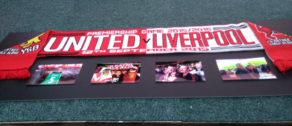 framed soccer football scarf manchester united liverpool game match souvenir framing